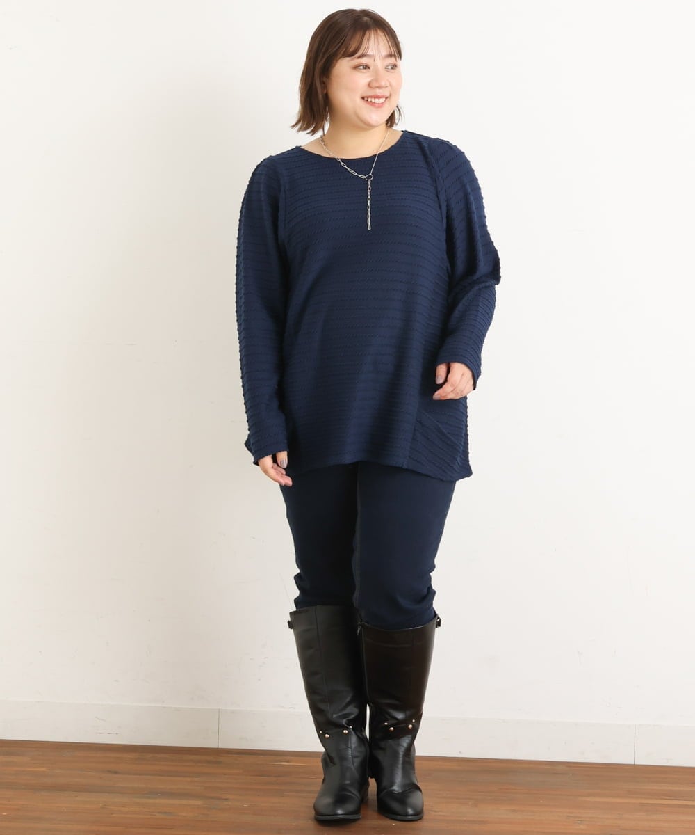 OLKAS17070 eur3(エウルキューブ) 【大きいサイズ】ジャガードカットソー ネイビー(57)