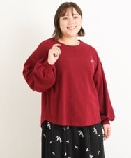 OLKAS24080 eur3(エウルキューブ) 【大きいサイズ/soso×eur3】リーフ刺繍ジャガードトップス ワイン(77)
