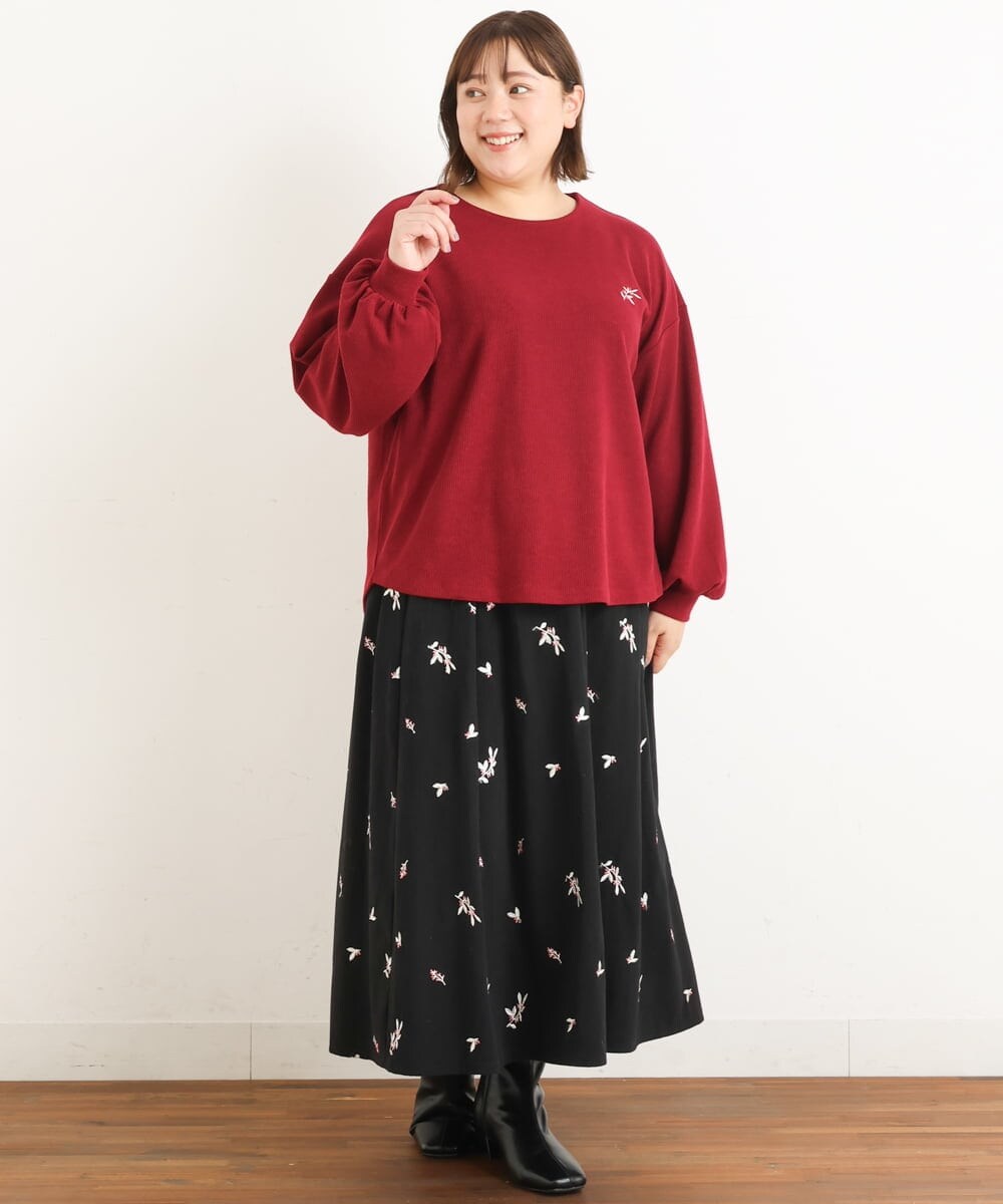 OLKAS24080 eur3(エウルキューブ) 【大きいサイズ/soso×eur3】リーフ刺繍ジャガードトップス ワイン(77)
