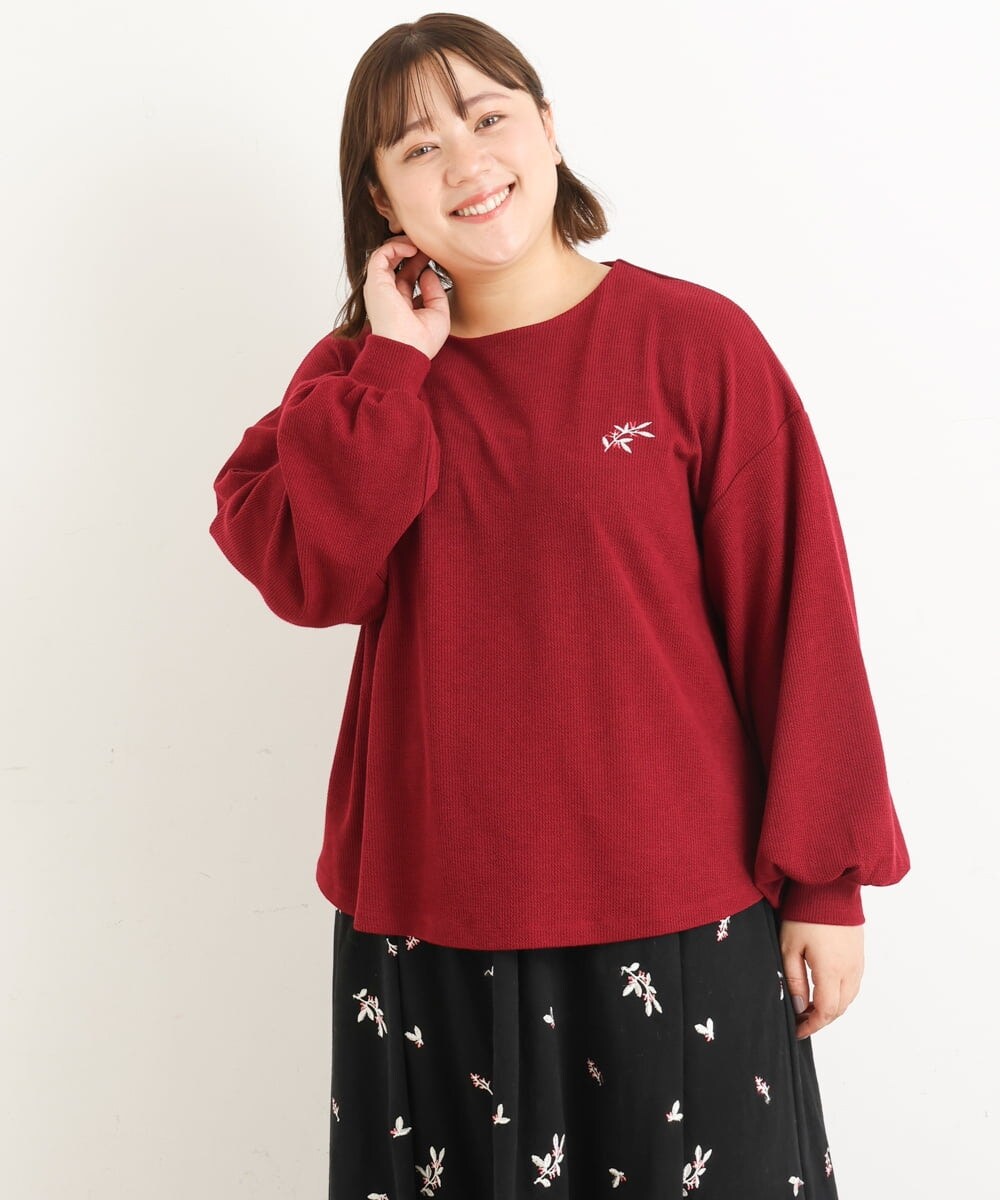 OLKAS24080 eur3(エウルキューブ) 【大きいサイズ/soso×eur3】リーフ刺繍ジャガードトップス ワイン(77)