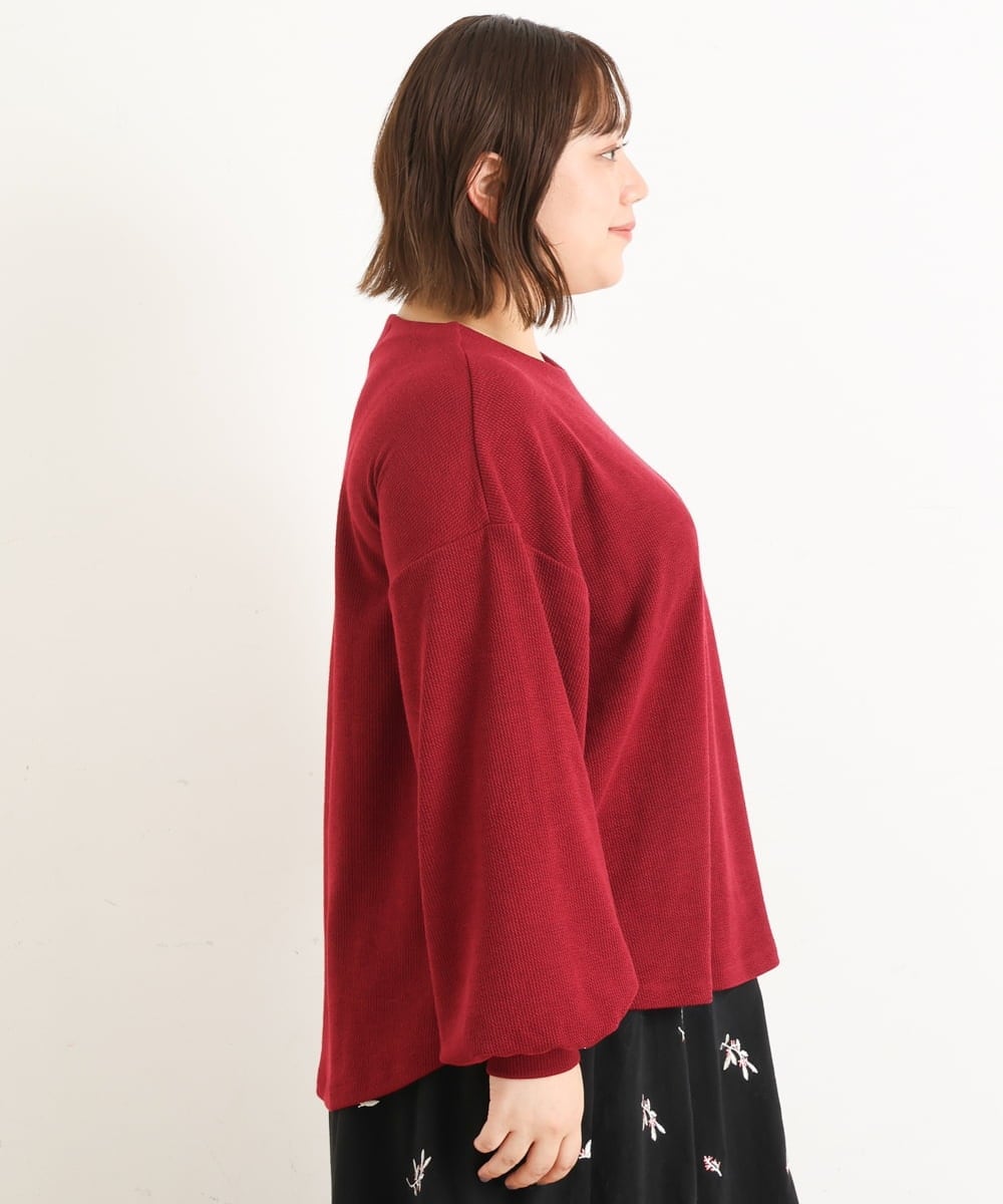 OLKAS24080 eur3(エウルキューブ) 【大きいサイズ/soso×eur3】リーフ刺繍ジャガードトップス ワイン(77)