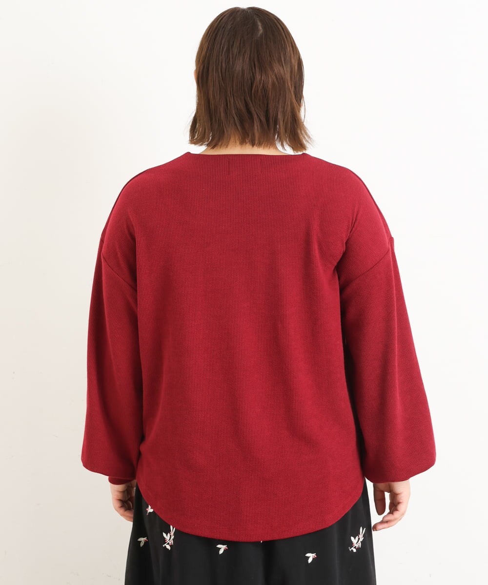 OLKAS24080 eur3(エウルキューブ) 【大きいサイズ/soso×eur3】リーフ刺繍ジャガードトップス ワイン(77)