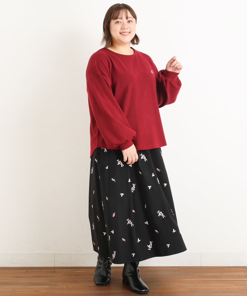 OLKAS24080 eur3(エウルキューブ) 【大きいサイズ/soso×eur3】リーフ刺繍ジャガードトップス ワイン(77)