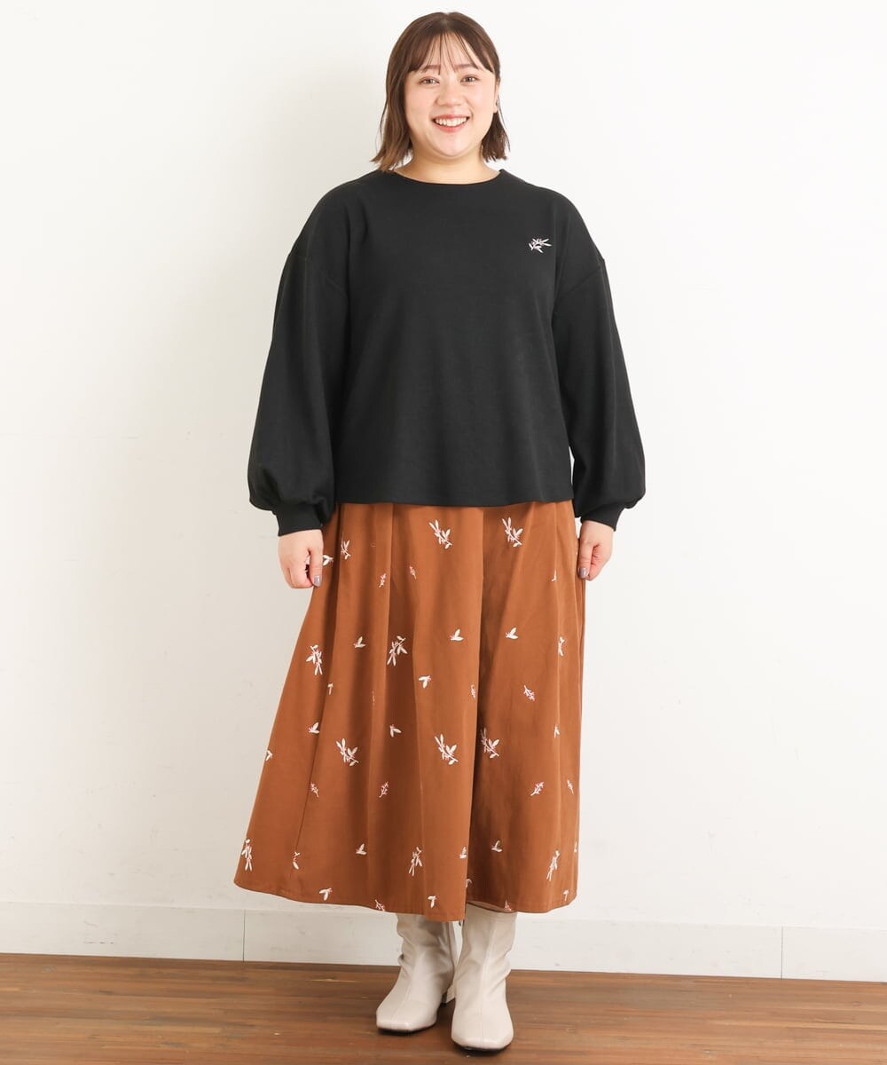 OLKAS24080 eur3(エウルキューブ) 【大きいサイズ/soso×eur3】リーフ刺繍ジャガードトップス ブラック(94)
