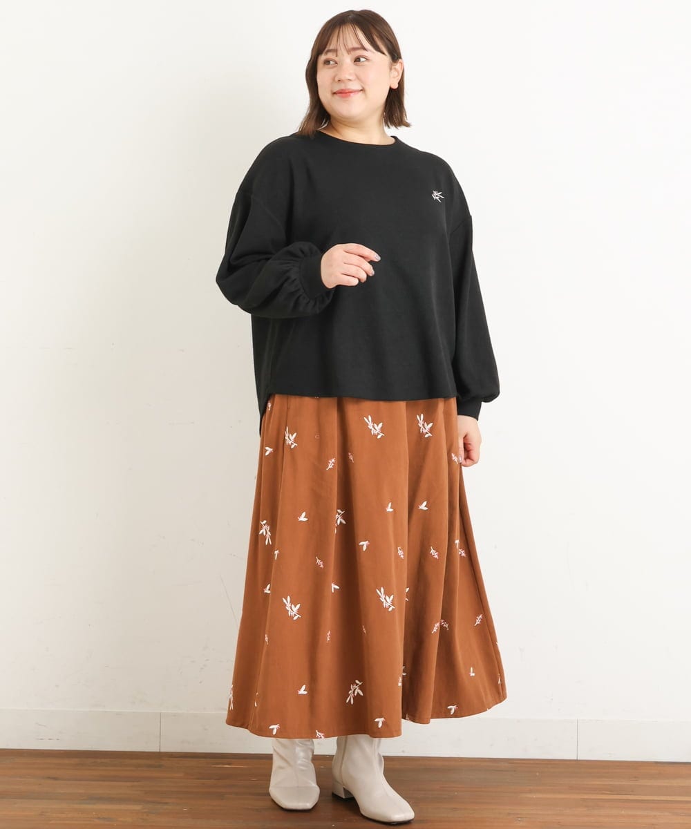 OLKAS24080 eur3(エウルキューブ) 【大きいサイズ/soso×eur3】リーフ刺繍ジャガードトップス ブラック(94)