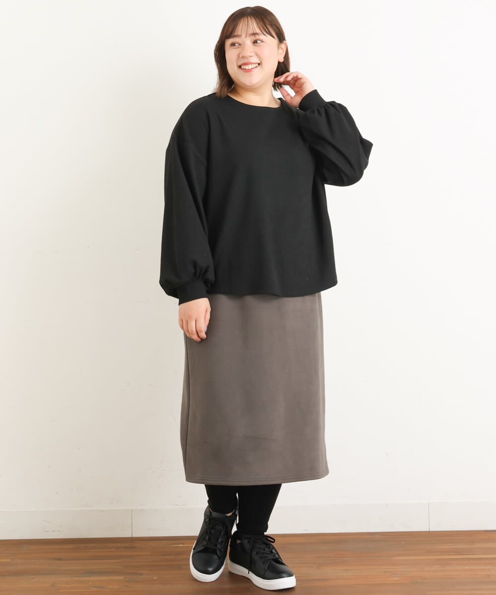 OLKAS24080 eur3(エウルキューブ) 【大きいサイズ/soso×eur3】リーフ刺繍ジャガードトップス ブラック(94)