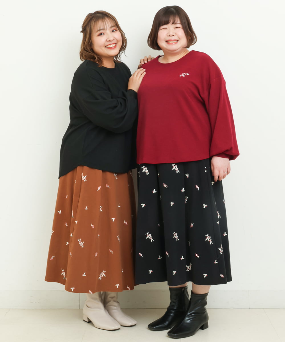 OLKAS24080 eur3(エウルキューブ) 【大きいサイズ/soso×eur3】リーフ刺繍ジャガードトップス ブラック(94)