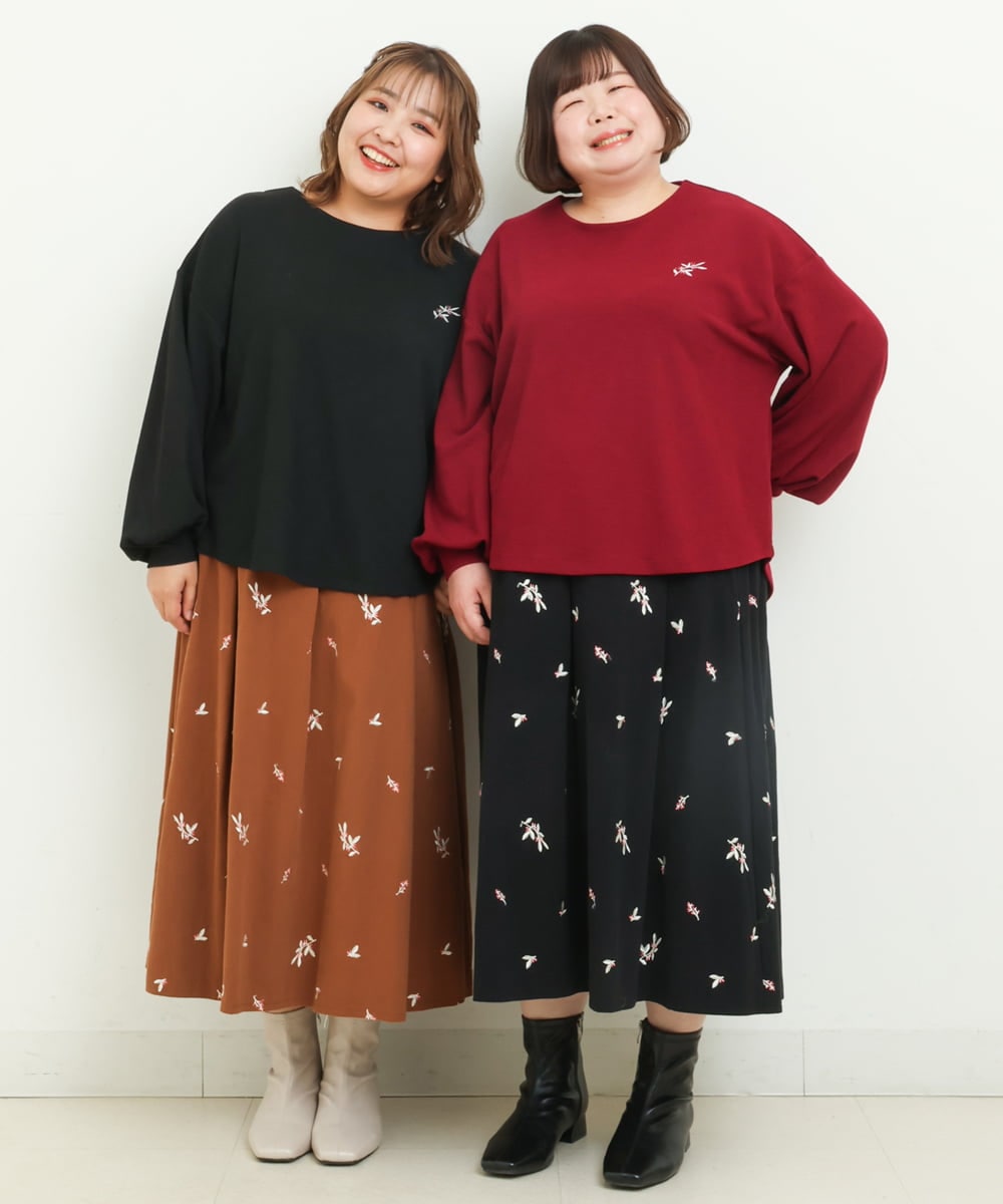 OLKAS24080 eur3(エウルキューブ) 【大きいサイズ/soso×eur3】リーフ刺繍ジャガードトップス ブラック(94)