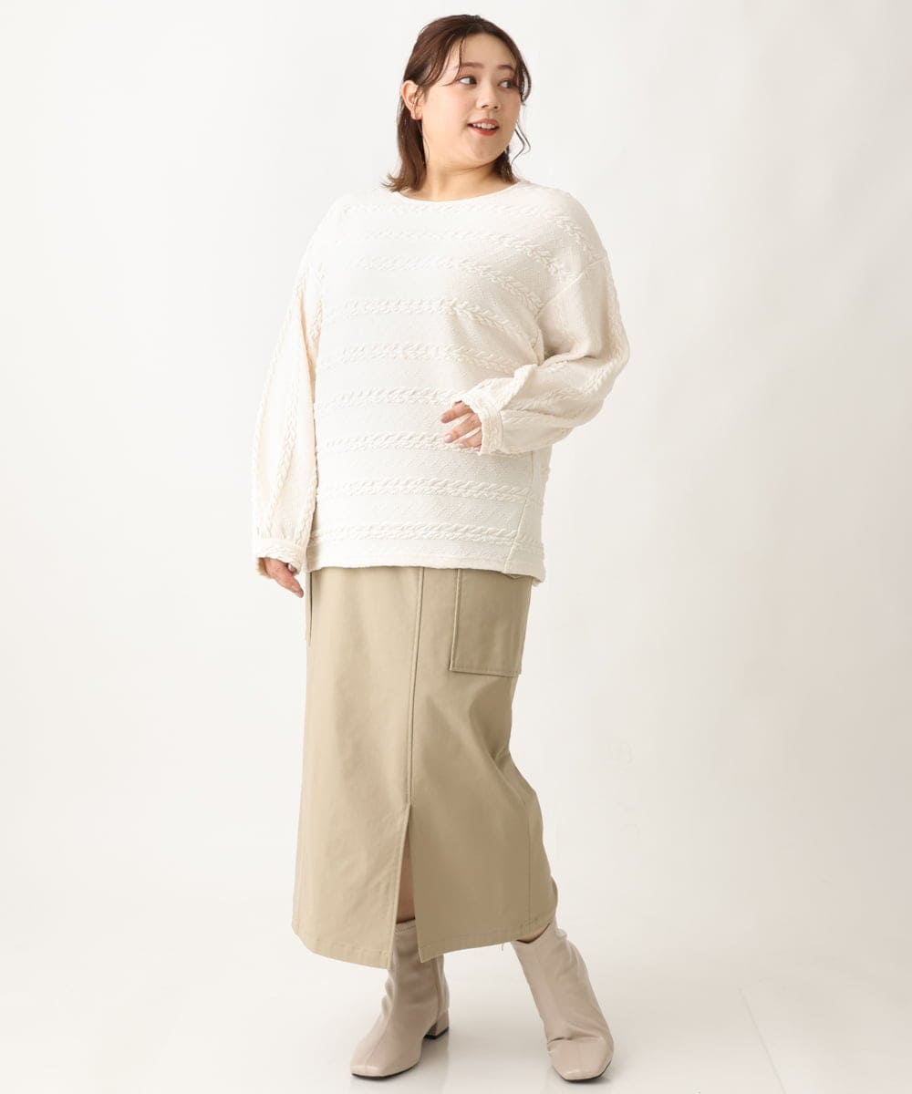 OLKAV21079 eur3(エウルキューブ) 【大きいサイズ】ケーブルジャカードカットソー アイボリー(80)