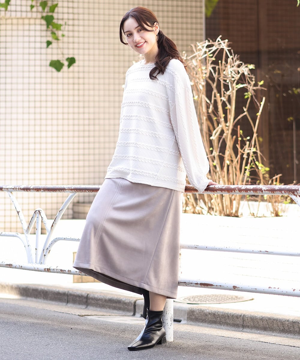 OLKAV21079 eur3(エウルキューブ) 【大きいサイズ】ケーブルジャカードカットソー アイボリー(80)