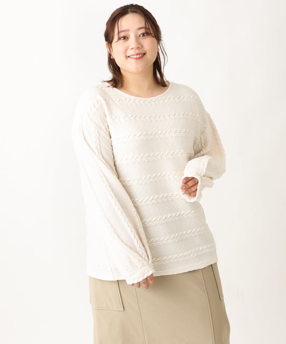 OLKAV21079 eur3(エウルキューブ) 【大きいサイズ】ケーブルジャカードカットソー アイボリー(80)