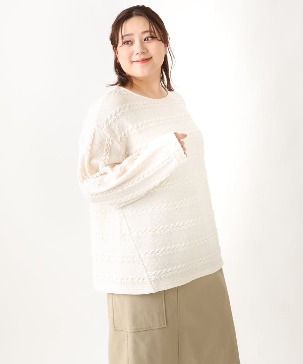 OLKAV21079 eur3(エウルキューブ) 【大きいサイズ】ケーブルジャカードカットソー アイボリー(80)