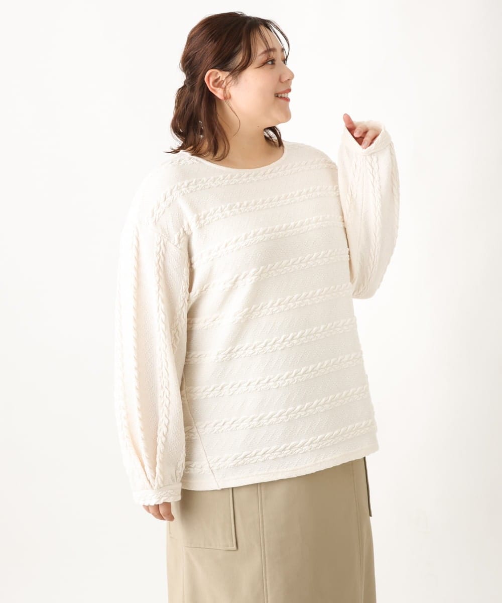 OLKAV21079 eur3(エウルキューブ) 【大きいサイズ】ケーブルジャカードカットソー アイボリー(80)