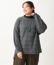 OLKAV21079 eur3(エウルキューブ) 【大きいサイズ】ケーブルジャカードカットソー ダークグレー(93)