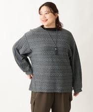 OLKAV21079 eur3(エウルキューブ) 【大きいサイズ】ケーブルジャカードカットソー ダークグレー(93)