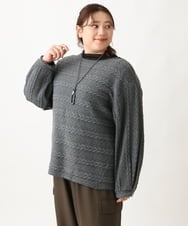 OLKAV21079 eur3(エウルキューブ) 【大きいサイズ】ケーブルジャカードカットソー ダークグレー(93)