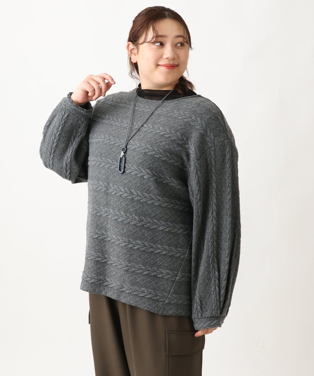 OLKAV21079 eur3(エウルキューブ) 【大きいサイズ】ケーブルジャカードカットソー ダークグレー(93)
