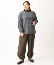 OLKAV21079 eur3(エウルキューブ) 【大きいサイズ】ケーブルジャカードカットソー ダークグレー(93)