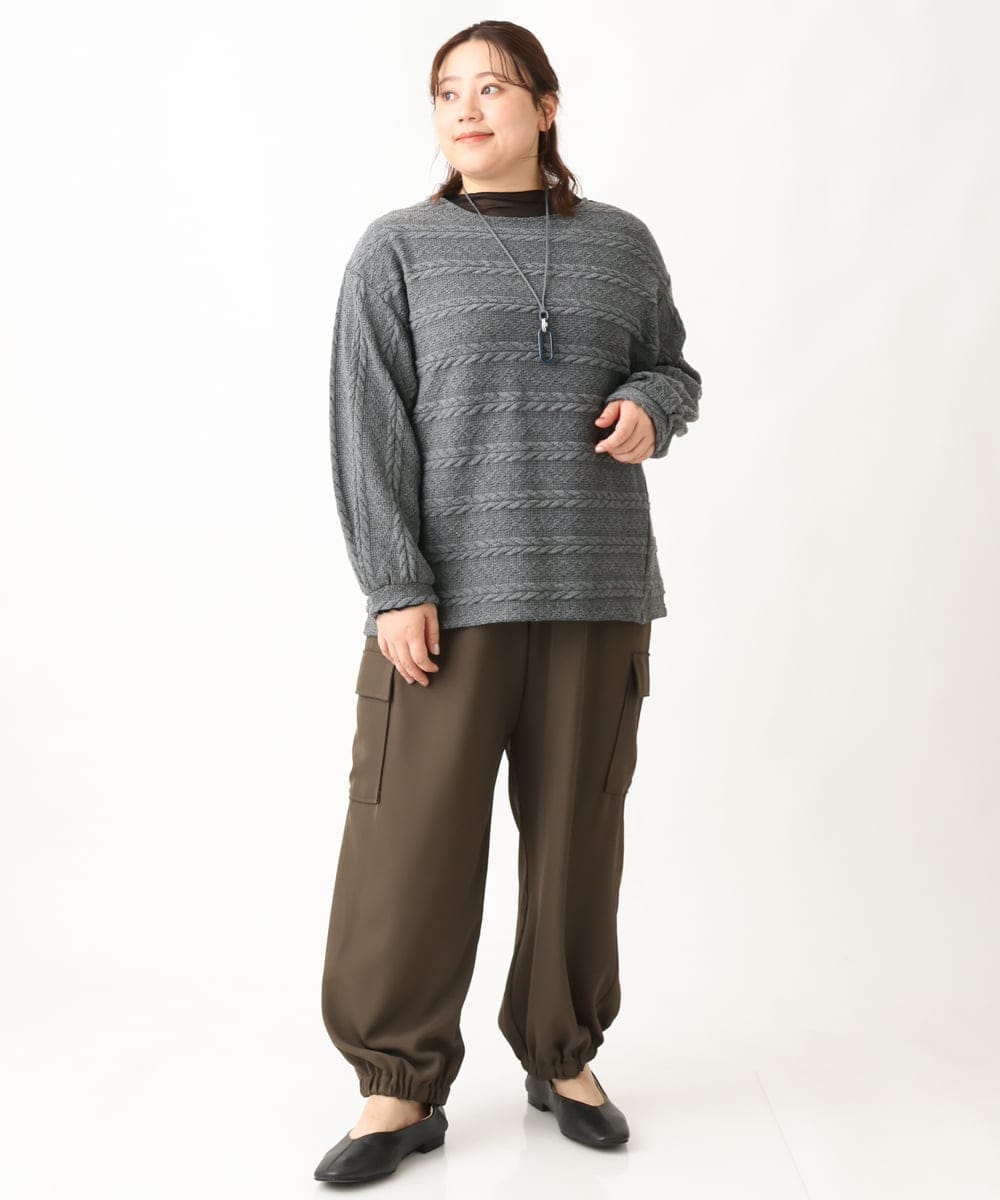 OLKAV21079 eur3(エウルキューブ) 【大きいサイズ】ケーブルジャカードカットソー ダークグレー(93)