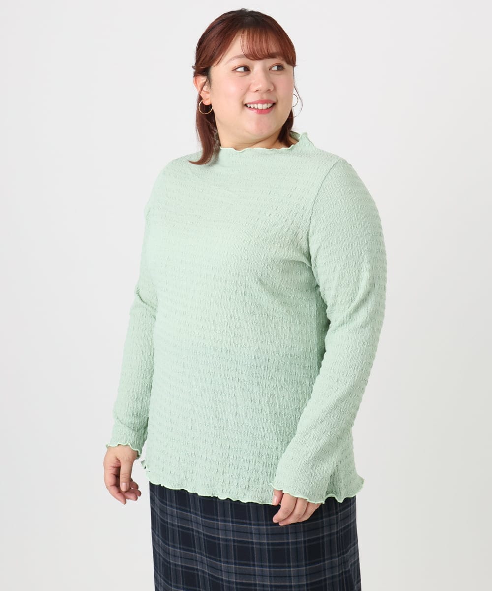 OLKBD31059 eur3(エウルキューブ) 【WEB先行販売】【大きいサイズ】シャーリングメロートップス ライトグリーン(30)