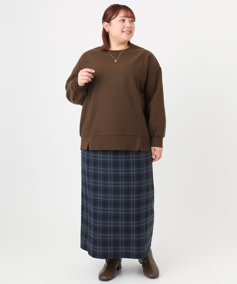 OLKBD34099 eur3(エウルキューブ) 【WEB先行販売】【大きいサイズ】起毛スウェットライクトップス ダークブラウン(87)