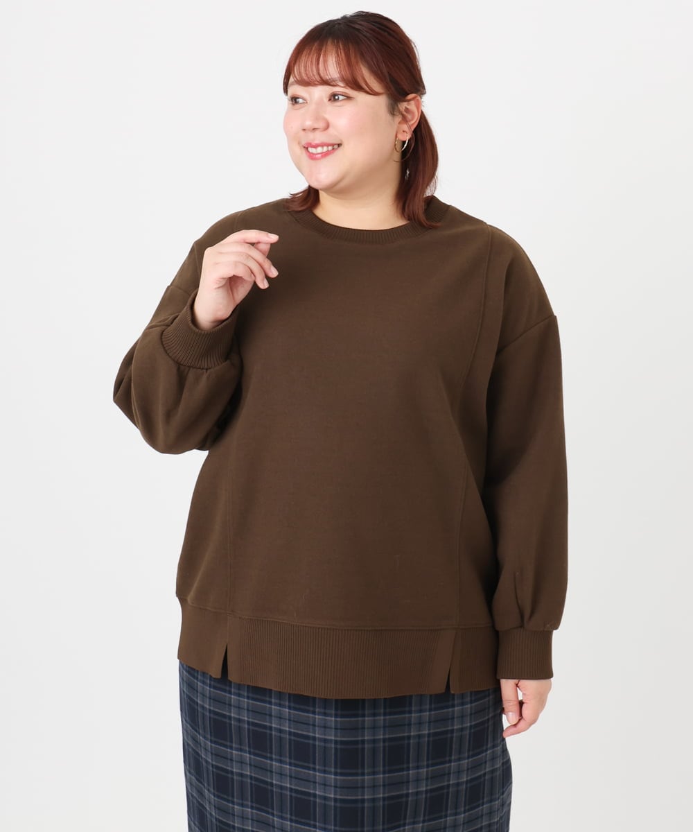 OLKBD34099 eur3(エウルキューブ) 【WEB先行販売】【大きいサイズ】起毛スウェットライクトップス ダークブラウン(87)