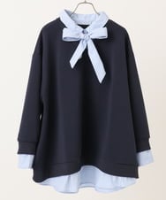 OLKBD37099 eur3(エウルキューブ) 【WEB先行販売】【大きいサイズ】レイヤード風ボウタイトップス ネイビー(57)