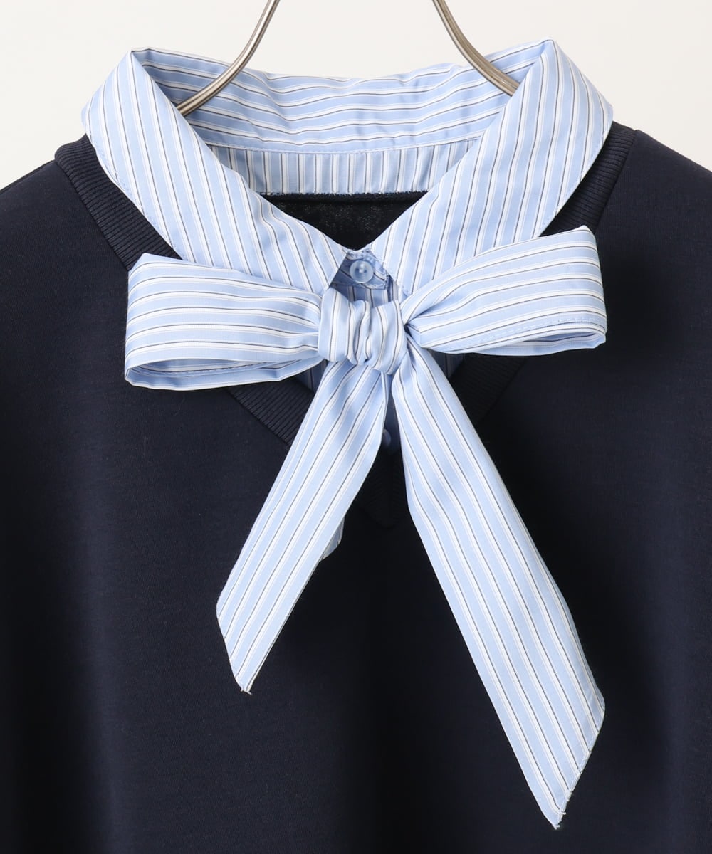 OLKBD37099 eur3(エウルキューブ) 【WEB先行販売】【大きいサイズ】レイヤード風ボウタイトップス ネイビー(57)