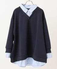 OLKBD37099 eur3(エウルキューブ) 【WEB先行販売】【大きいサイズ】レイヤード風ボウタイトップス ネイビー(57)