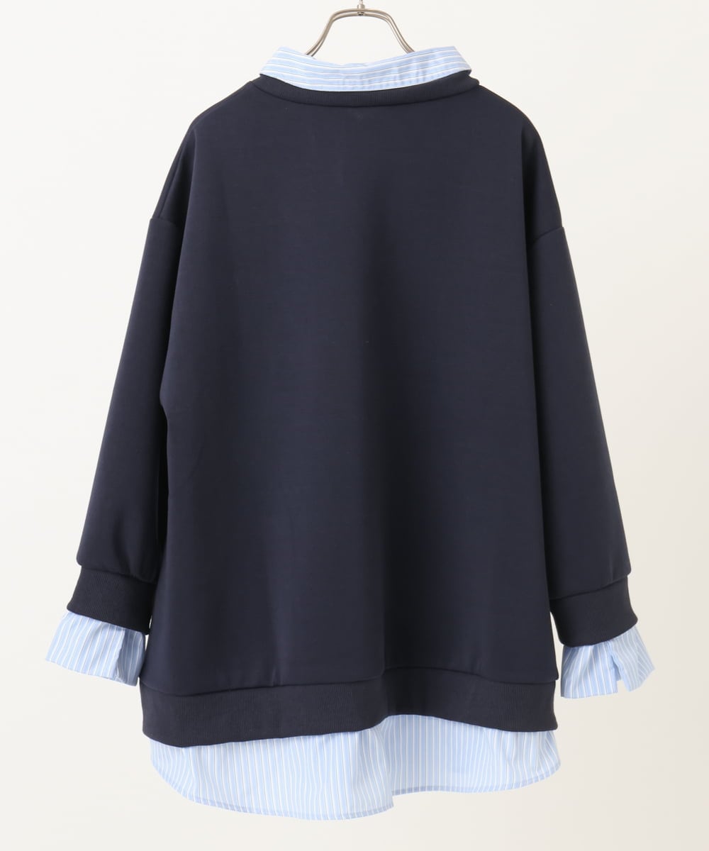 OLKBD37099 eur3(エウルキューブ) 【WEB先行販売】【大きいサイズ】レイヤード風ボウタイトップス ネイビー(57)