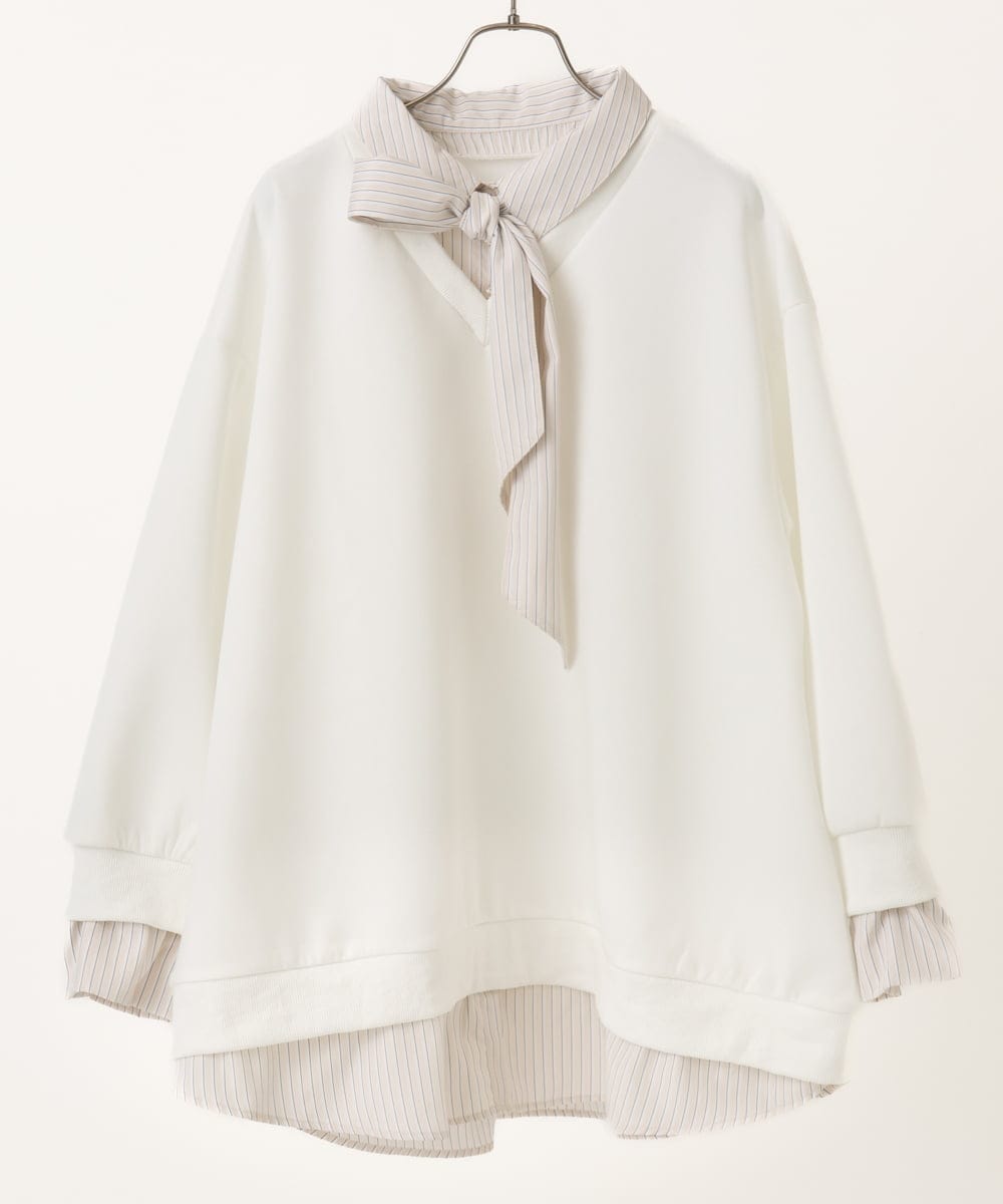 OLKBD37099 eur3(エウルキューブ) 【WEB先行販売】【大きいサイズ】レイヤード風ボウタイトップス ホワイト(90)