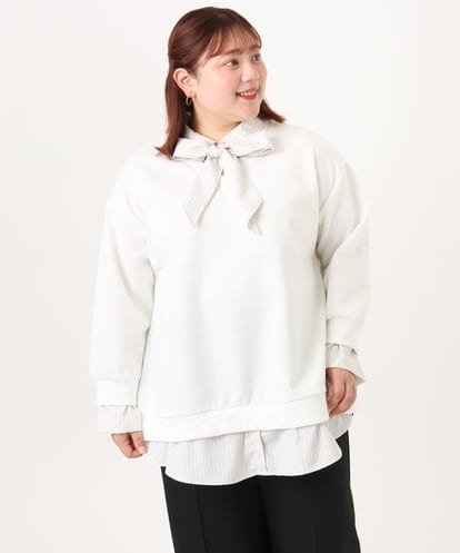 OLKBD37099 eur3 【大きいサイズ】レイヤード風ボウタイトップス