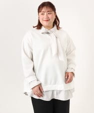 OLKBD37099 eur3(エウルキューブ) 【大きいサイズ】レイヤード風ボウタイトップス ホワイト(90)