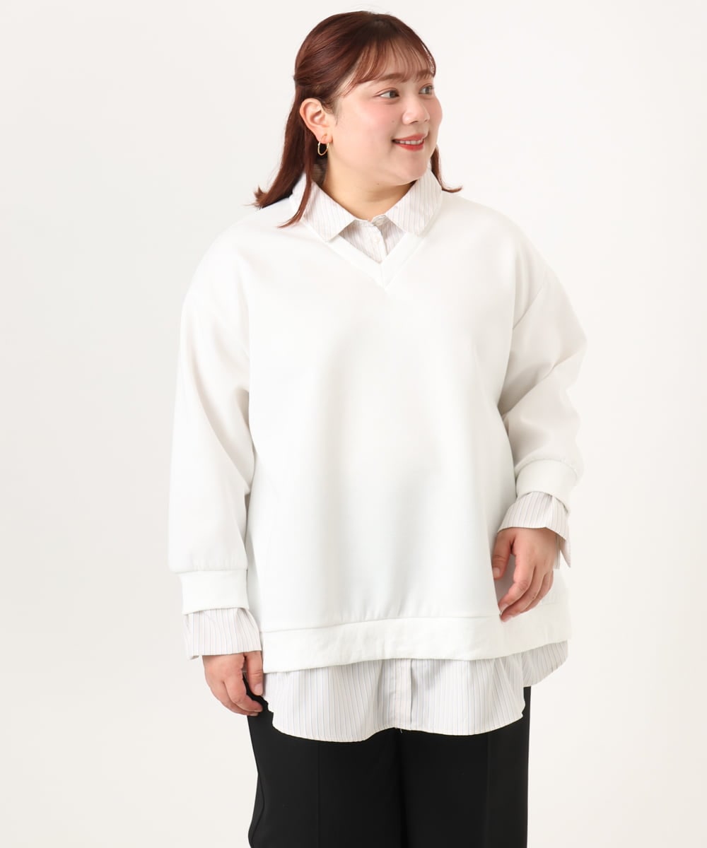 OLKBD37099 eur3(エウルキューブ) 【大きいサイズ】レイヤード風ボウタイトップス ホワイト(90)