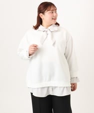 OLKBD37099 eur3(エウルキューブ) 【大きいサイズ】レイヤード風ボウタイトップス ホワイト(90)