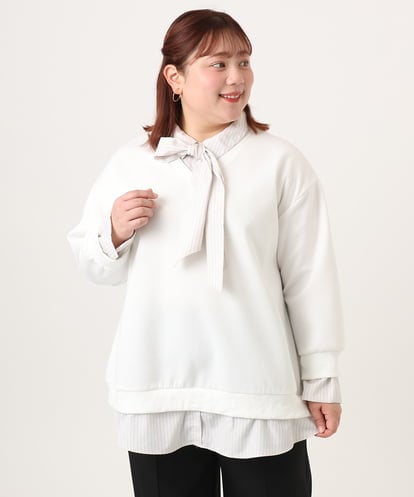 OLKBD37099 eur3 【大きいサイズ】レイヤード風ボウタイトップス