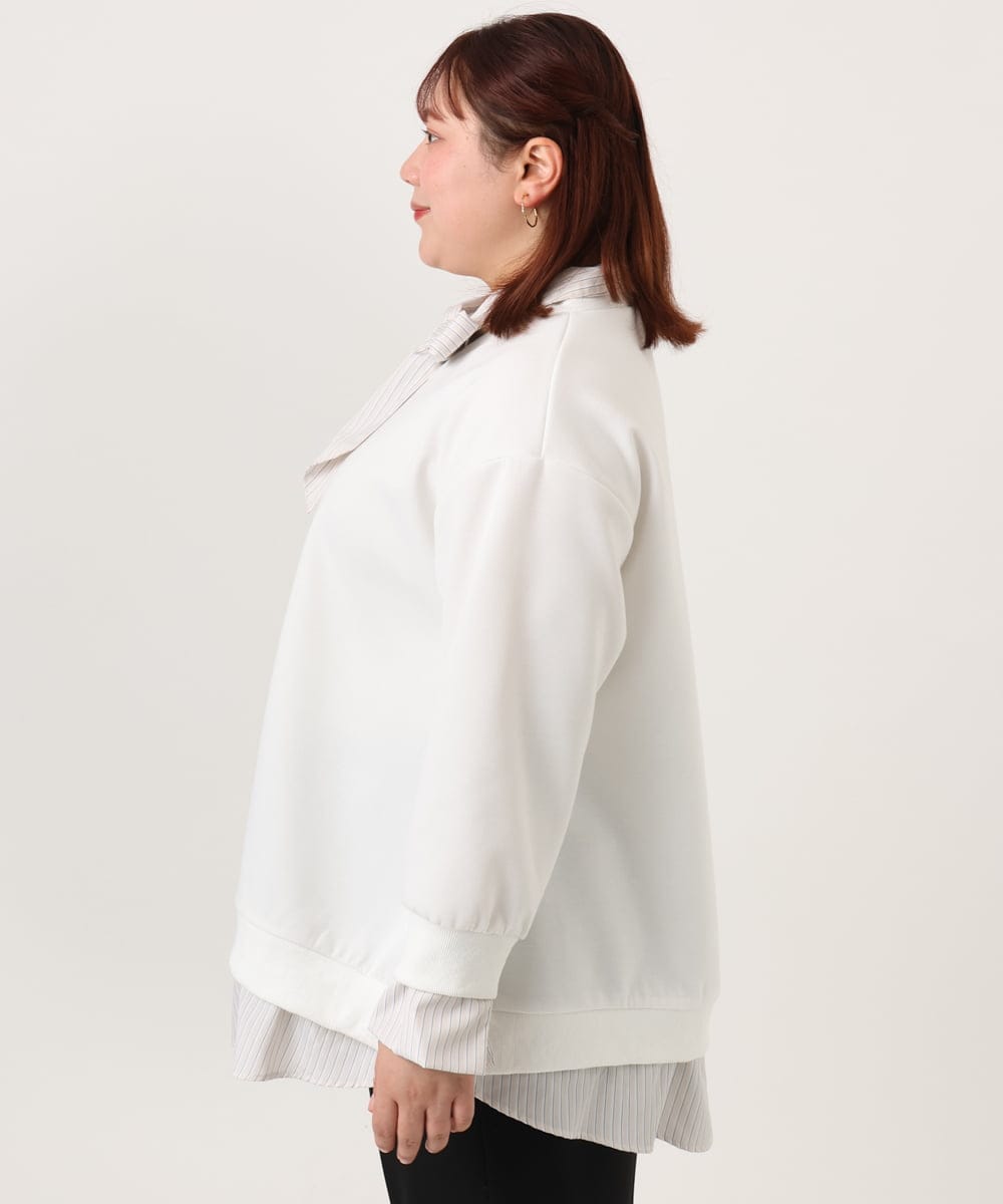 OLKBD37099 eur3(エウルキューブ) 【大きいサイズ】レイヤード風ボウタイトップス ホワイト(90)