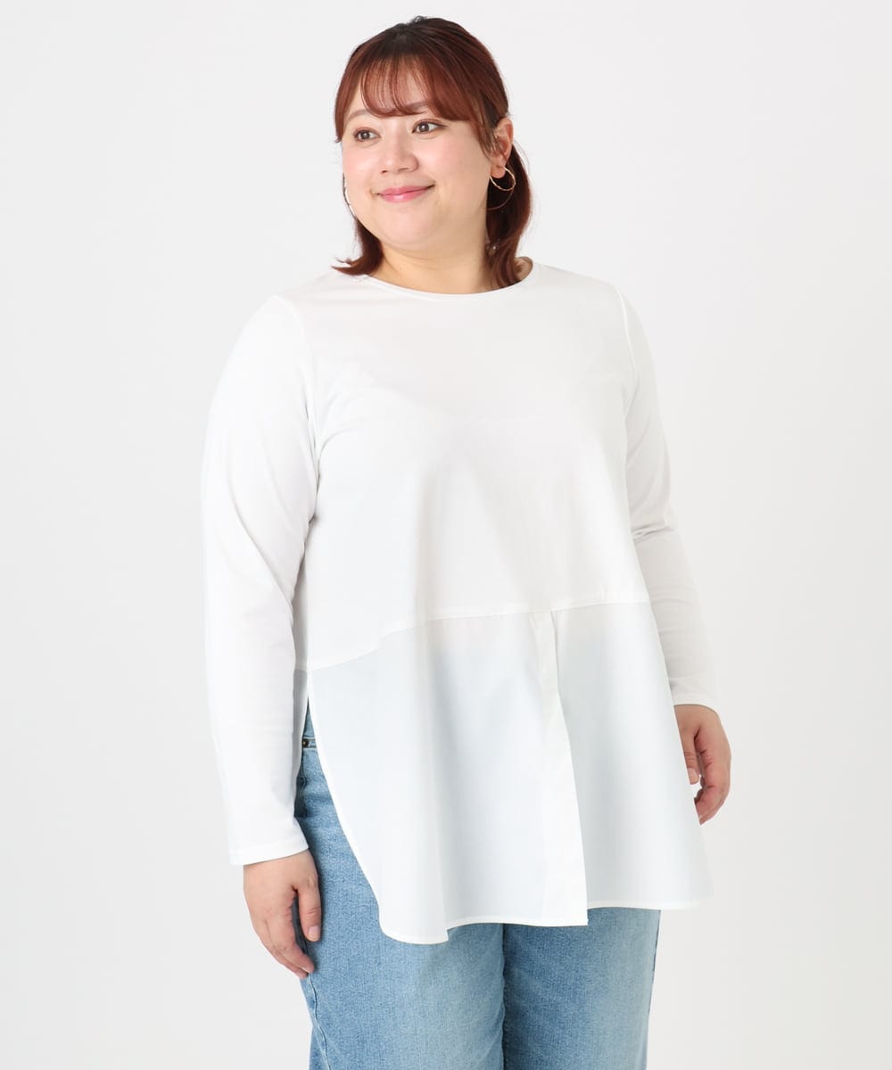 OLKBD90079 eur3(エウルキューブ) 【大きいサイズ】シャツヘムドッキングプルオーバー アイボリー(80)