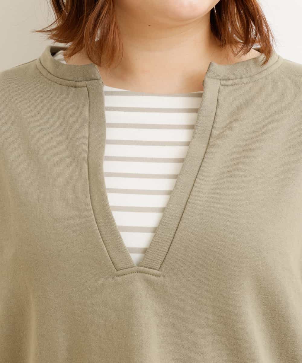 OLKBP90070 eur3(エウルキューブ) 【WEB限定販売】【大きいサイズ】深Vスリットネックカットソー ライトグリーン(30)