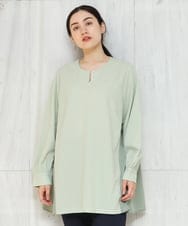OLKBS21080 eur3(エウルキューブ) 【大きいサイズ】パールキーネックカットソー ライトグリーン(30)