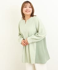 OLKBS21080 eur3(エウルキューブ) 【大きいサイズ】パールキーネックカットソー ライトグリーン(30)