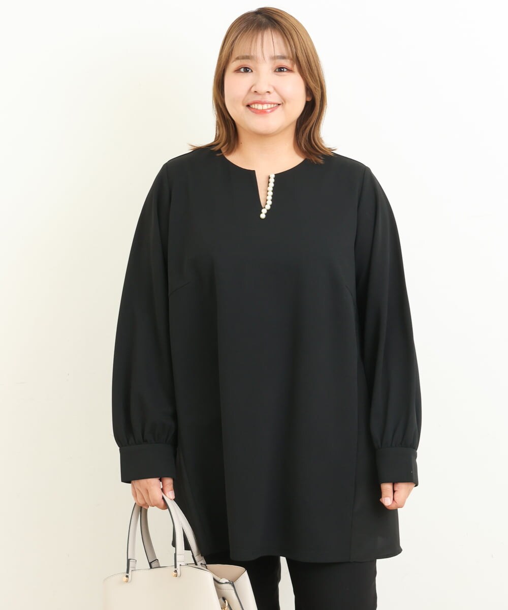 OLKBS21080 eur3(エウルキューブ) 【大きいサイズ】パールキーネックカットソー ブラック(94)