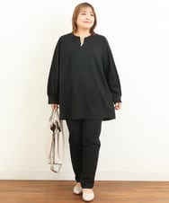 OLKBS21080 eur3(エウルキューブ) 【大きいサイズ】パールキーネックカットソー ブラック(94)