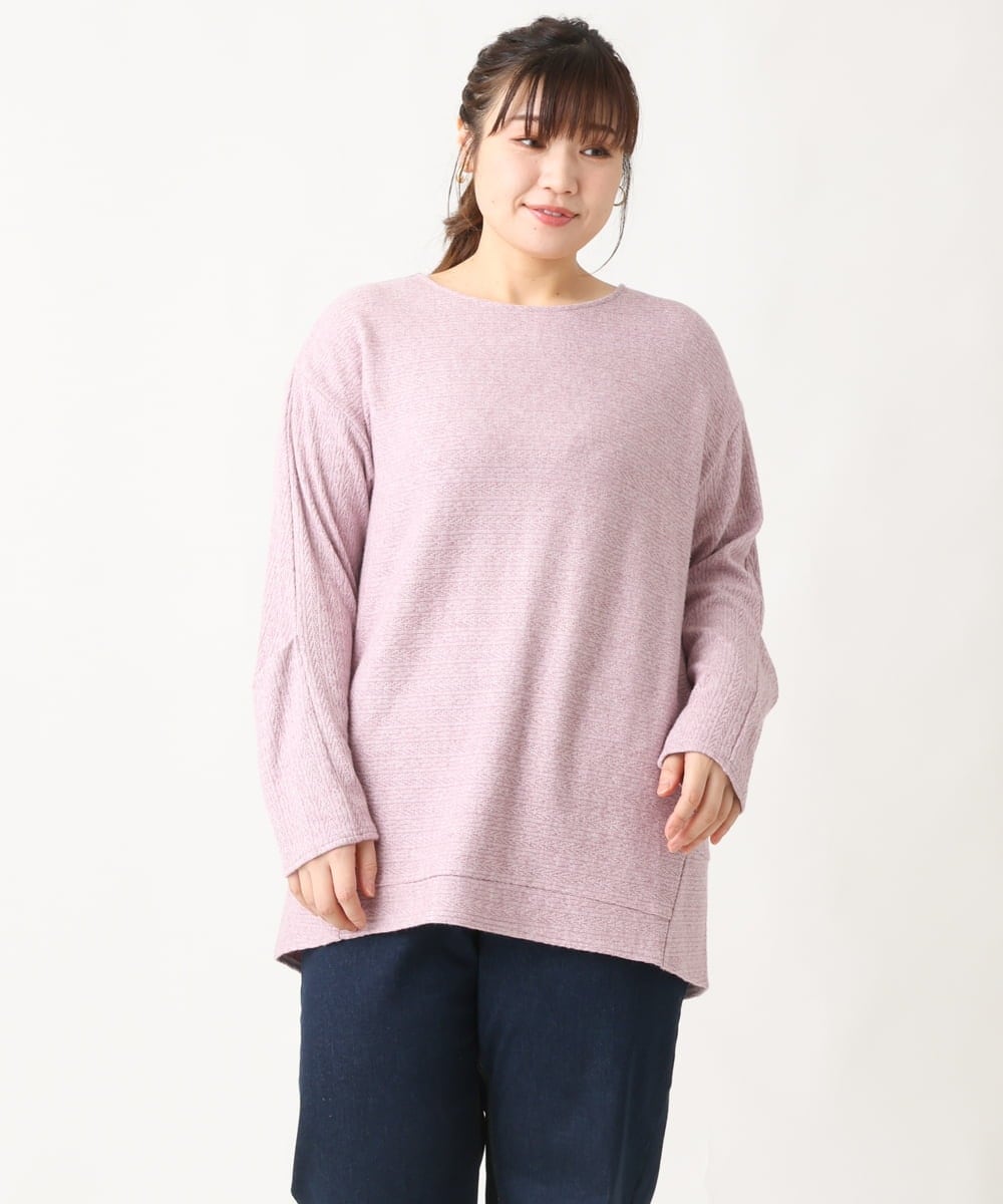OLKBV34079 eur3(エウルキューブ) 【大きいサイズ】袖タックニットソー ピンク(03)