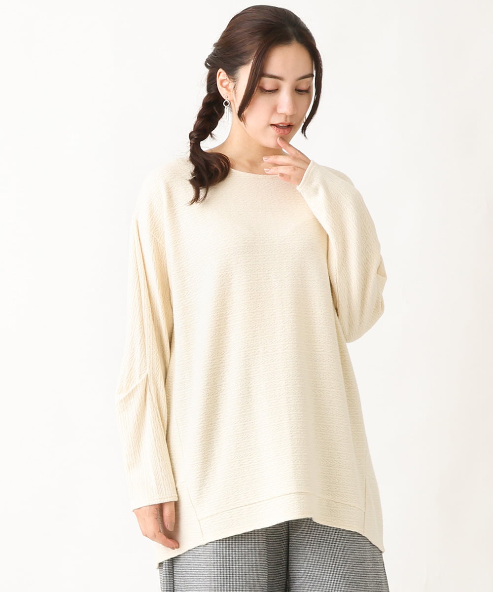 OLKBV34079 eur3(エウルキューブ) 【大きいサイズ】袖タックニットソー アイボリー(80)