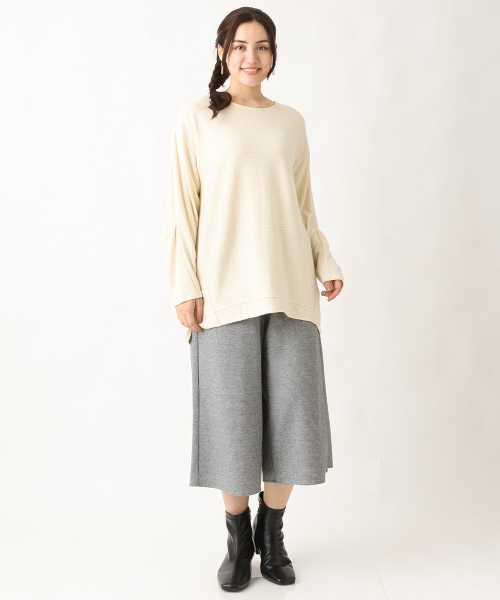 OLKBV34079 eur3(エウルキューブ) 【大きいサイズ】袖タックニットソー アイボリー(80)