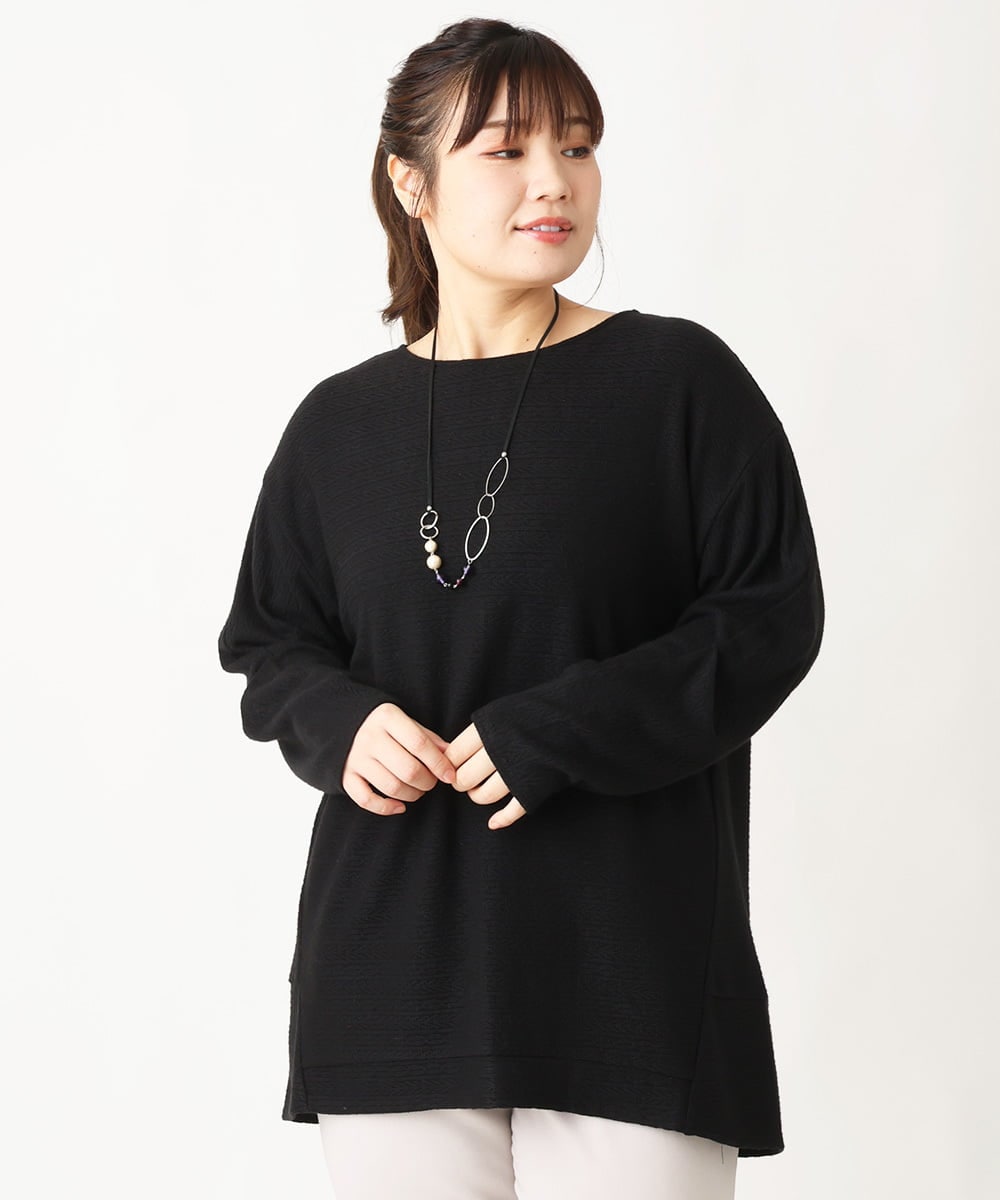 OLKBV34079 eur3(エウルキューブ) 【大きいサイズ】袖タックニットソー ブラック(94)