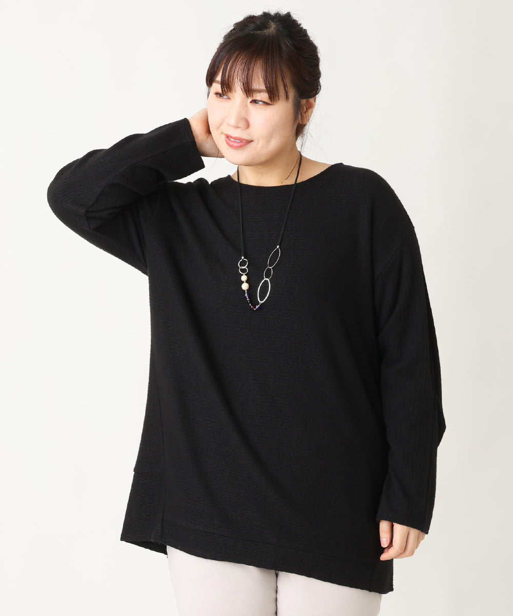 OLKBV34079 eur3(エウルキューブ) 【大きいサイズ】袖タックニットソー ブラック(94)