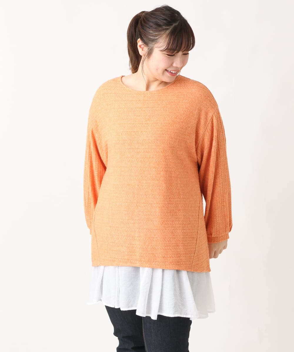 OLKBV38089 eur3(エウルキューブ) 【大きいサイズ】ケーブルジャージーカットソー オレンジ(15)