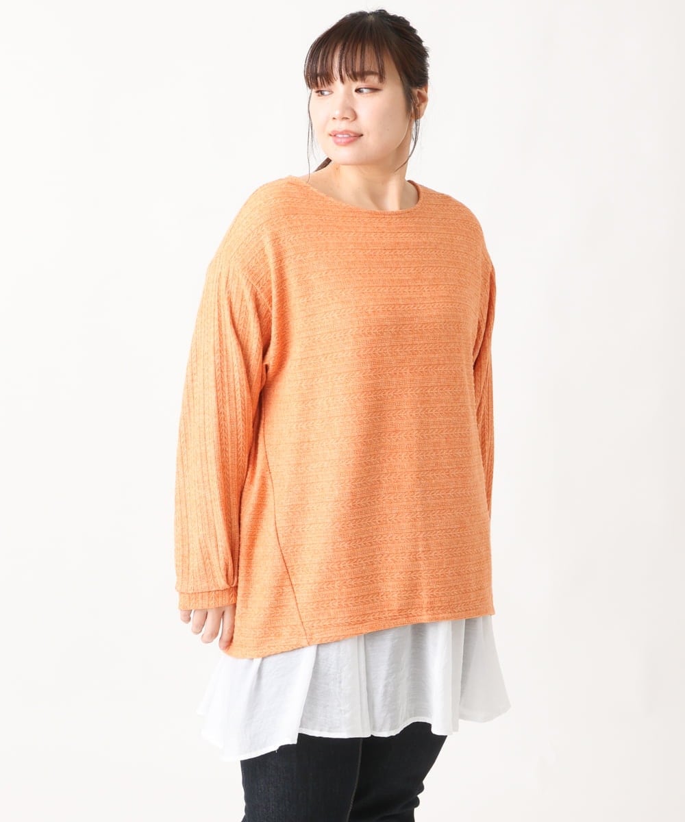 OLKBV38089 eur3(エウルキューブ) 【大きいサイズ】ケーブルジャージーカットソー オレンジ(15)